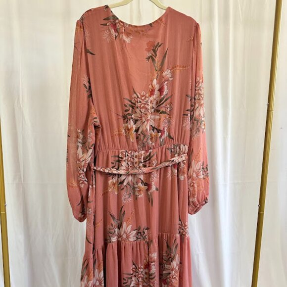 City Chic Boho Floral Maxi Wrap Dusty Rose Dress 24W - Picture 9 of 11